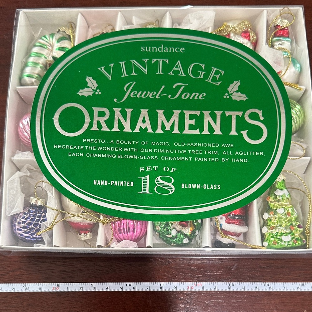 NIB Sundance Jewel-Tone Holiday Ornaments Set miniature blown-glass ornaments